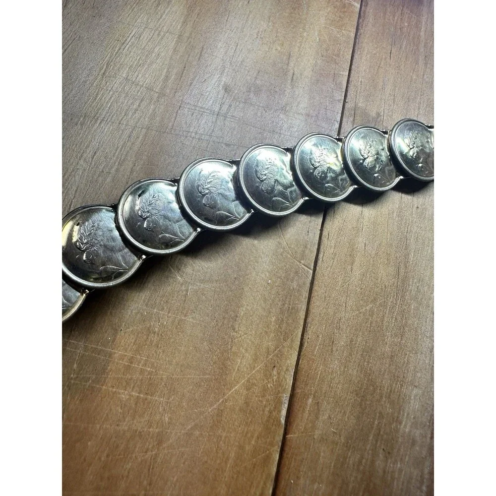 VTG Gold Tone Metal Coin Disc Female Profile Belt Womens 32 Inch